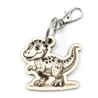 Personalised Novelty Dinosaur Wooden Keyring Shaped with Split Ring and Clip Childs Bag Tag