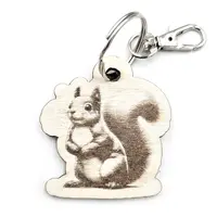 Personalised Red Squirrel Wooden Keyring Shaped with Split Ring and Clip