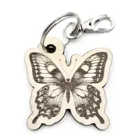 Personalised Butterfly Wooden Keyring Shaped with Split Ring and Clip
