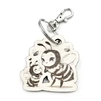 Personalised Bee Themed Wooden Keyring Shaped with Split Ring and Clip