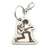 Personalised Guitarist Wooden Keyring Shaped with Split Ring and Clip