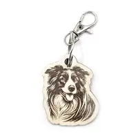 Personalised Border Collie Novelty Wooden Keyring Shaped with Split Ring and Clip