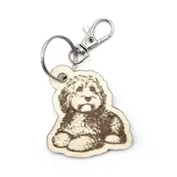 Personalised Cockapoo Novelty Wooden Keyring Shaped with Split Ring and Clip