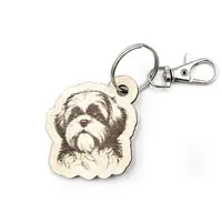 Personalised Shih Tzu Novelty Wooden Keyring Shaped with Split Ring and Clip