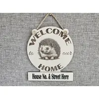 Personalised Welcome to our Home Hedgehog Plaque Decorative Sign