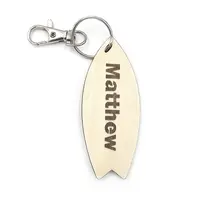 Novelty Surfing Themed Wooden Keyring Shaped with Split Ring and Clip