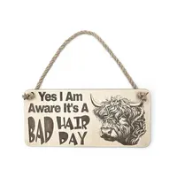 Bad Hair Day funny wall sign with highland cow image