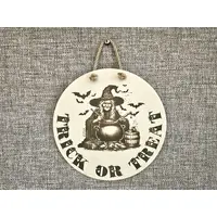 Witch Halloween Sign Fun Trick or Treat Window or Door Plaque and Decorations