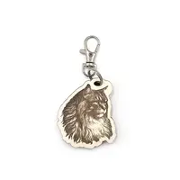 Personalised Long Haired Cat Wooden Keyring Shaped with Split Ring and Clip