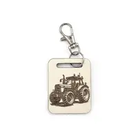 Novelty Tractor Themed Wooden Keyring with Split Ring and Clip