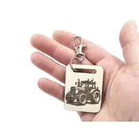 Novelty Tractor Themed Wooden Keyring with Split Ring and Clip