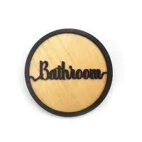 Bathroom Decorative Door Sign Wooden Plaque Elegant Engraved Round Design