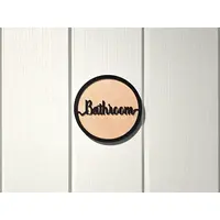 Bathroom Decorative Door Sign Wooden Plaque Elegant Engraved Round Design