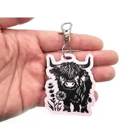 Highland Cow Keyring with Split Ring and Claw Clasp