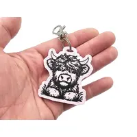 Hairy Coo Highland Cow Keyring with Split Ring and Claw Clasp