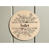 Toilet Door Sign Floral Decorative Wooden Plaque Elegant Engraved Round Design