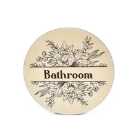 Bathroom Door Sign Floral Decorative Wooden Plaque Elegant Engraved Round Design