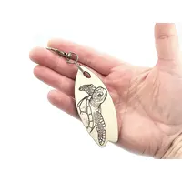 Novelty Surfing Turtle Themed Surfboard Shaped Wooden Keyring
