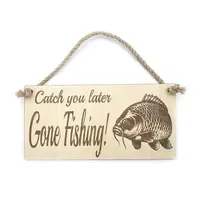 Gone Fishing Plaque Decorative Sign With Carp Image and Quote