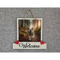 Bulldog Welcome Sign Modern Design With Colourful Picture