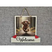 Red Cocker Spaniel Welcome Sign Modern Design With Colourful Picture