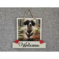 Cocker - Springer Spaniel Welcome Sign Modern Design With Colourful Picture
