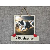 Border Collie Welcome Sign Modern Design With Colourful Picture