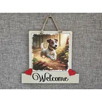 Jack Russell Welcome Sign Modern Design With Colourful Picture