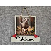 Weimaraner Welcome Sign Modern Design With Colourful Picture