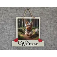 Yorkshire Terrier Welcome Sign Modern Design With Colourful Picture