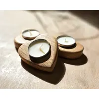 Handmade Solid Oak Heart Shaped Tealight Candle Holder Set of 3