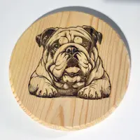 Bulldog engraved wooden coaster finished in Beeswax
