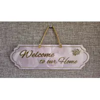 Welcome to our home hanging wall plaque hand decoupaged floral design