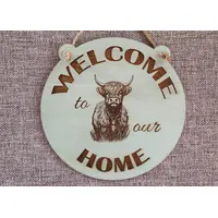 Welcome To Our Home Highland Cow Wall Mounted Plaque Decorative Guest Sign