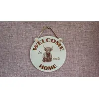 Welcome To Our Home Highland Cow Wall Mounted Plaque Decorative Guest Sign