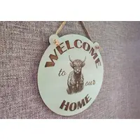Welcome To Our Home Highland Cow Wall Mounted Plaque Decorative Guest Sign