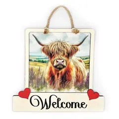 Highland Cow Welcome Sign Modern Design With Colourful Picture