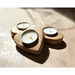 Handmade Solid Oak Heart Shaped Tealight Candle Holder Set of 3