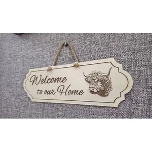 Highland Cow Welcome to our Home Decorative Sign | Plaque