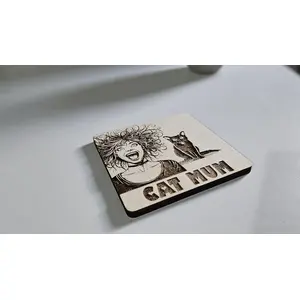 Crazy Cat Mum Decorative Wooden Coaster