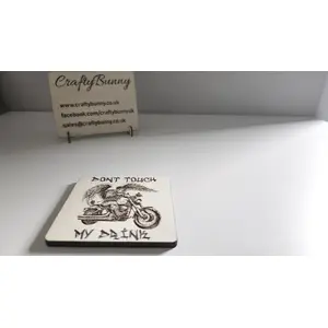 DONT Touch My Drink Wooden Coaster With Biker Theme | Personalise Option