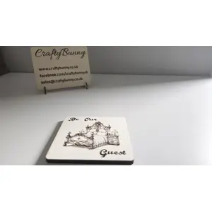 Be Our Guest Wooden Coaster with Bed Image | Personalise Option Available