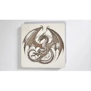 Set of 4 Dragon Wooden Coasters | Decorative High Detail Engravings