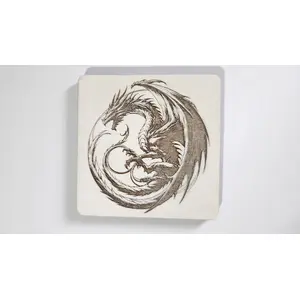 Set of 4 Dragon Wooden Coasters | Decorative High Detail Engravings