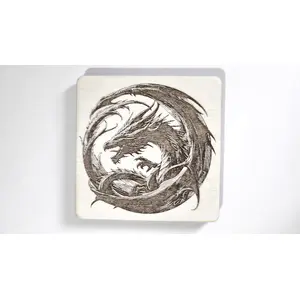Set of 4 Dragon Wooden Coasters | Decorative High Detail Engravings