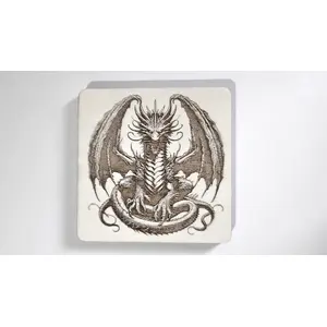 Set of 4 Dragon Wooden Coasters | Decorative High Detail Engravings