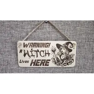 Warning A Witch Lives Here Decorative Sign | Plaque | Hanging | Desk Mount