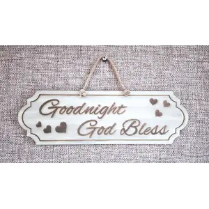 Goodnight God Bless Decorative Hand Painted Sign | Plaque with Hearts