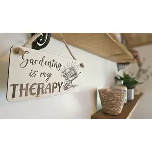 Gardening Decorative Sign | Plaque | Gardening is my Therapy With Wheel Barrow and Flowers