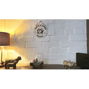 Welcome to our Home with an image of a Shih Tzu Hanging Wall Plaque / Sign